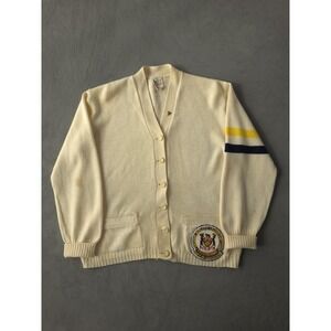 Vintage 1950s Ontario Athletic Leadership Camp Ivory Wool Cardigan Sweater L WMN
